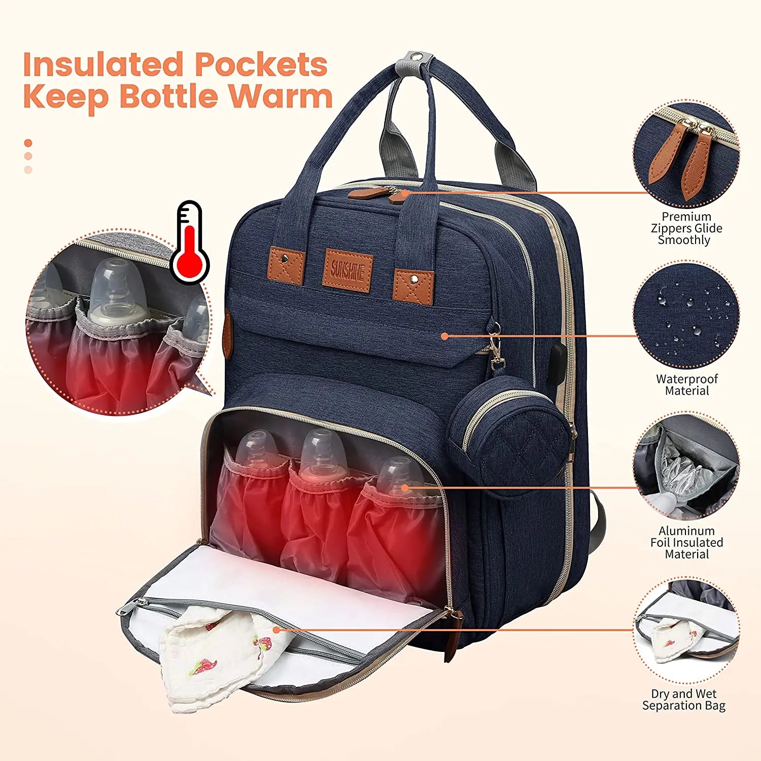 3-in-1 Diaper Bag & Foldable Baby Bed – Waterproof Travel Backpack with USB Charging, Large Capacity & Multi-Function Design