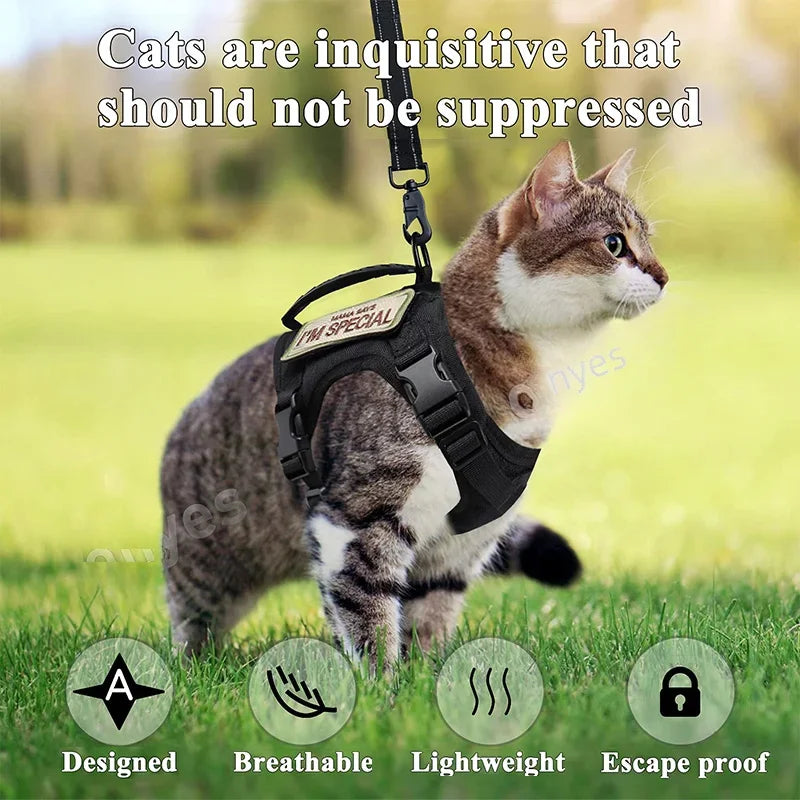 Escape-Proof Cat & Small Dog Harness Set – Adjustable Tactical Harness with Leash & Control Handle