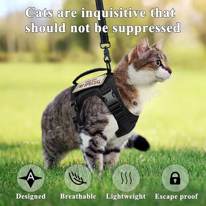 Escape-Proof Cat & Small Dog Harness Set – Adjustable Tactical Harness with Leash & Control Handle
