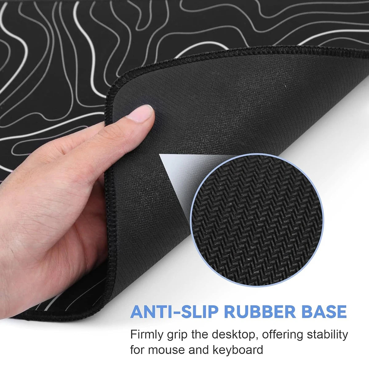 Large Gaming Mouse Pad – 31.5 x 11.8in Topographic Black & White Keyboard Pad with Anti-Slip Base