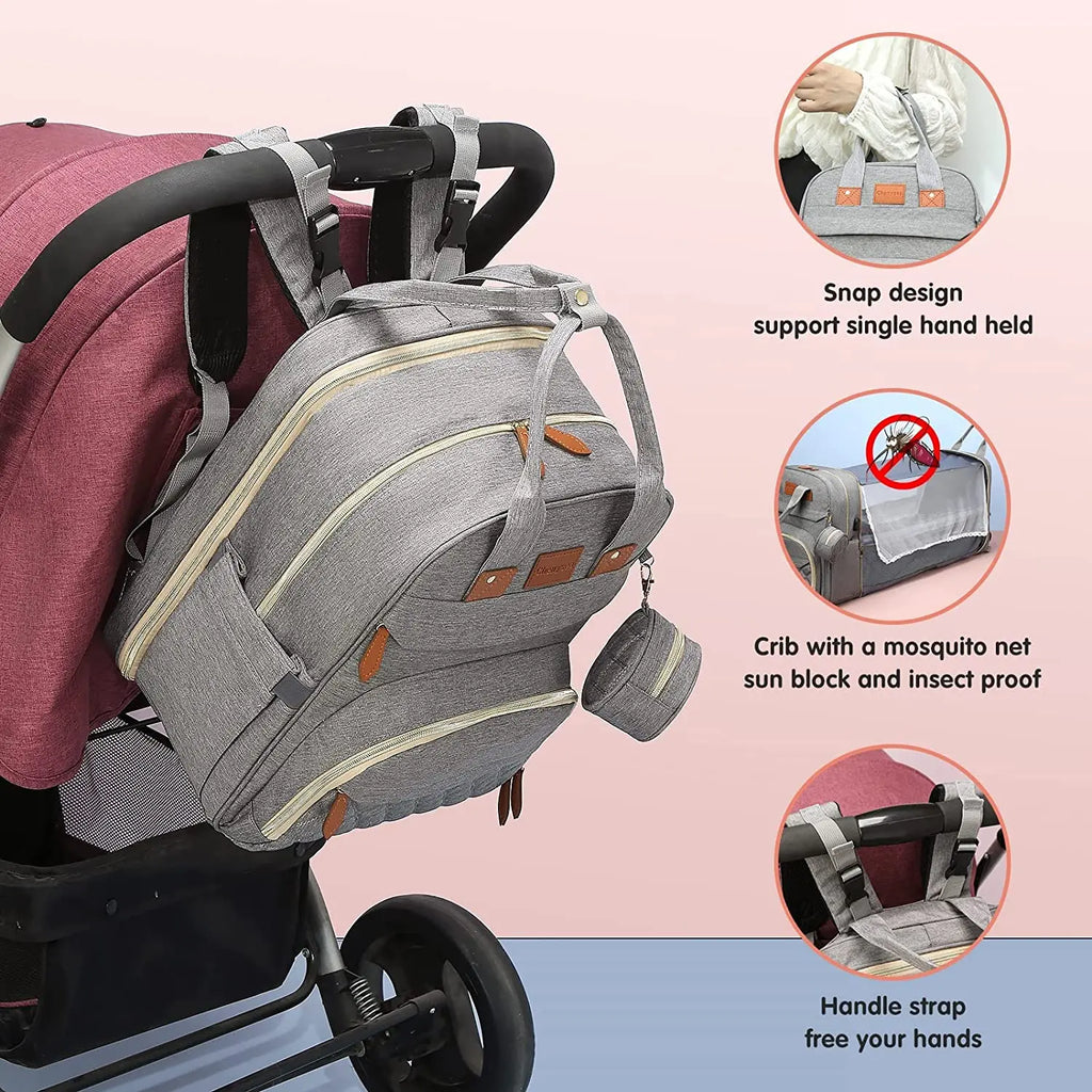 3-in-1 Diaper Bag & Foldable Baby Bed – Waterproof Travel Backpack with USB Charging, Large Capacity & Multi-Function Design