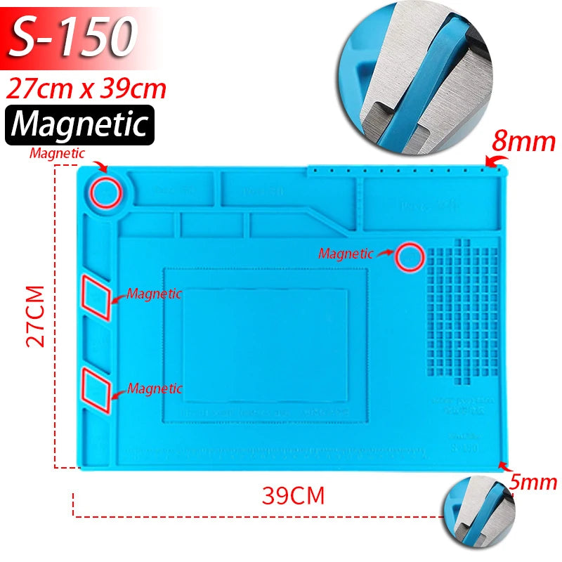 Soldering Station Silicone Work Mat – Heat-Resistant 932°F, Anti-Static Magnetic Mat for Electronics, Phone & Laptop Repair