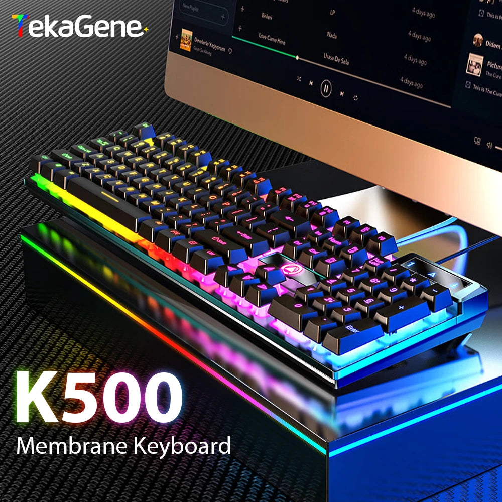 K500 Wired Office & Gaming Keyboard – 104 Keys, Multicolor Backlight, Mechanical Feel, USB for Windows & macOS