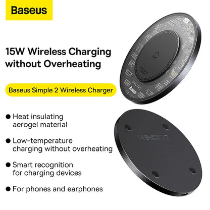 Baseus 15W Qi Wireless Charger For iPhone 14 13 12 For Airpods Visible Fast Wireless Charging Pad For Samsung S22 Xiaomi 13 Poco