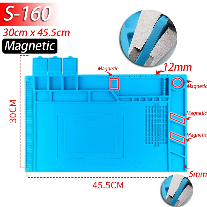 Soldering Station Silicone Work Mat – Heat-Resistant 932°F, Anti-Static Magnetic Mat for Electronics, Phone & Laptop Repair