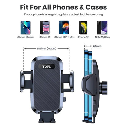 TOPK 2-in-1 Car Phone Holder – Handsfree Dashboard & Air Vent Mount for iPhone, Samsung & Android