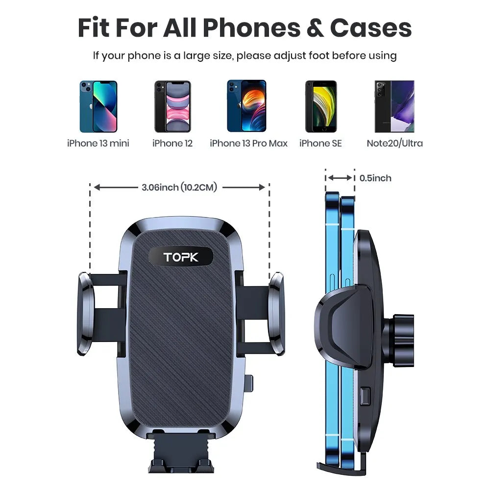 TOPK 2-in-1 Car Phone Holder – Handsfree Mount for Dashboard & Air Vent, Compatible with iPhone, Samsung & Android
