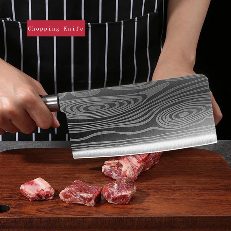 Laser Damascus Kitchen Knife & Scissors Set – Stainless Steel Sharp Chef Knives with Sharpening Rod for Cooking