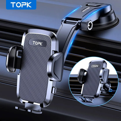 TOPK 2-in-1 Car Phone Holder – Handsfree Dashboard & Air Vent Mount for iPhone, Samsung & Android