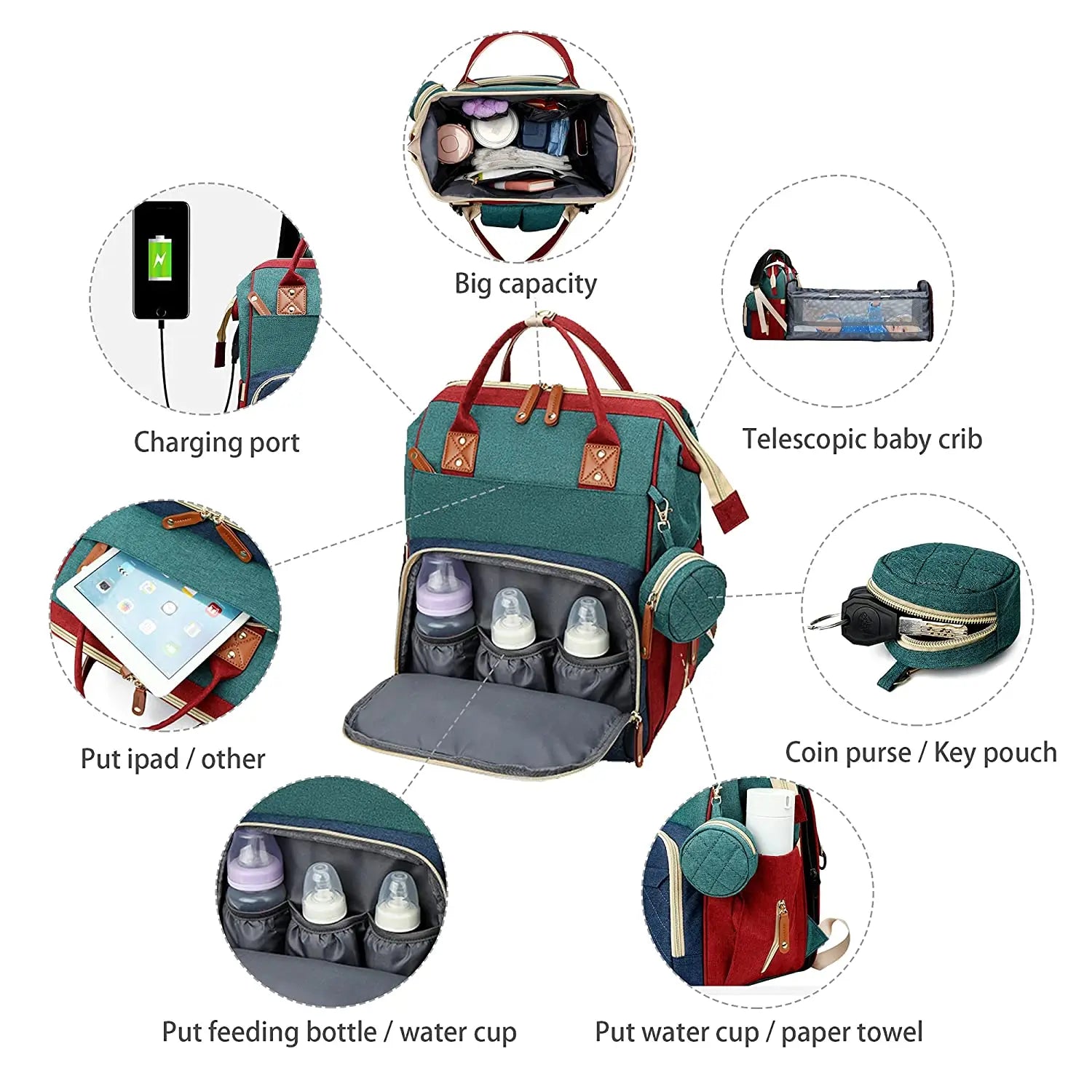 3-in-1 Diaper Bag & Foldable Baby Bed – Waterproof Travel Backpack with USB Charging, Large Capacity & Multi-Function Design
