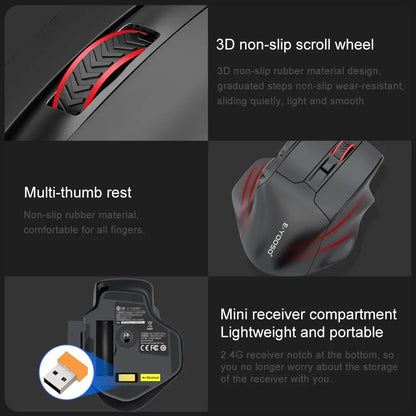 E-YOOSO X-31 Wireless Gaming Mouse for Big Hands, 2.4G USB, PAW3212 Sensor, 4800 DPI, 5 Buttons, Ergonomic Design for PC & Laptop