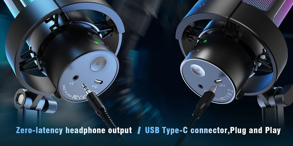 FIFINE AmpliGame A8 PLUS USB Microphone – RGB Lighting, 4 Polar Patterns, Gain Control, Live Monitoring, Mute Touch