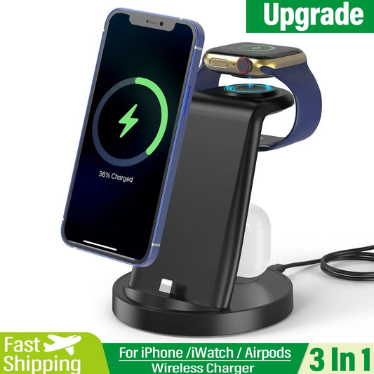 VIKEFON 3-in-1 Wireless Charger - For iPhone, Apple Watch, and AirPods