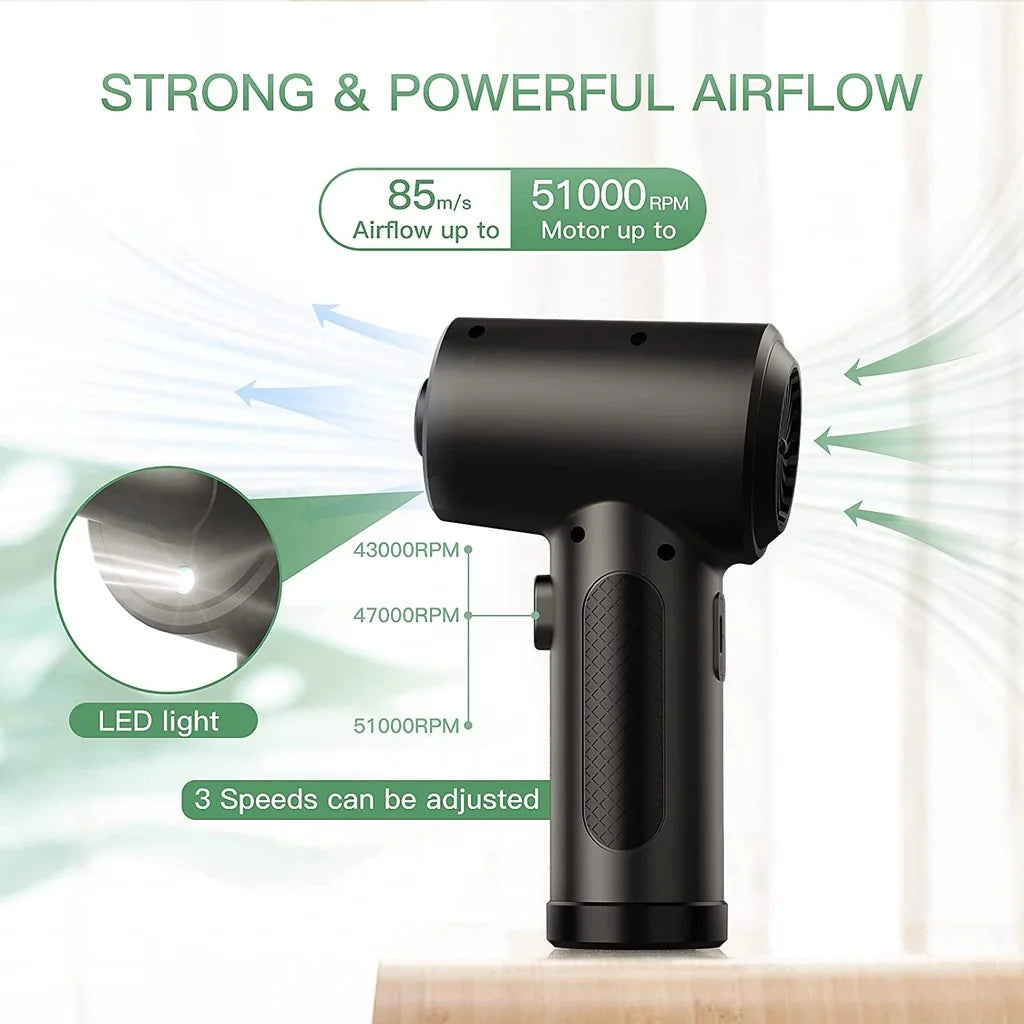 Portable Air Duster for Computer Cleaning – 51000RPM Cordless Compressed Air Blower with LED Light for PC & Keyboard