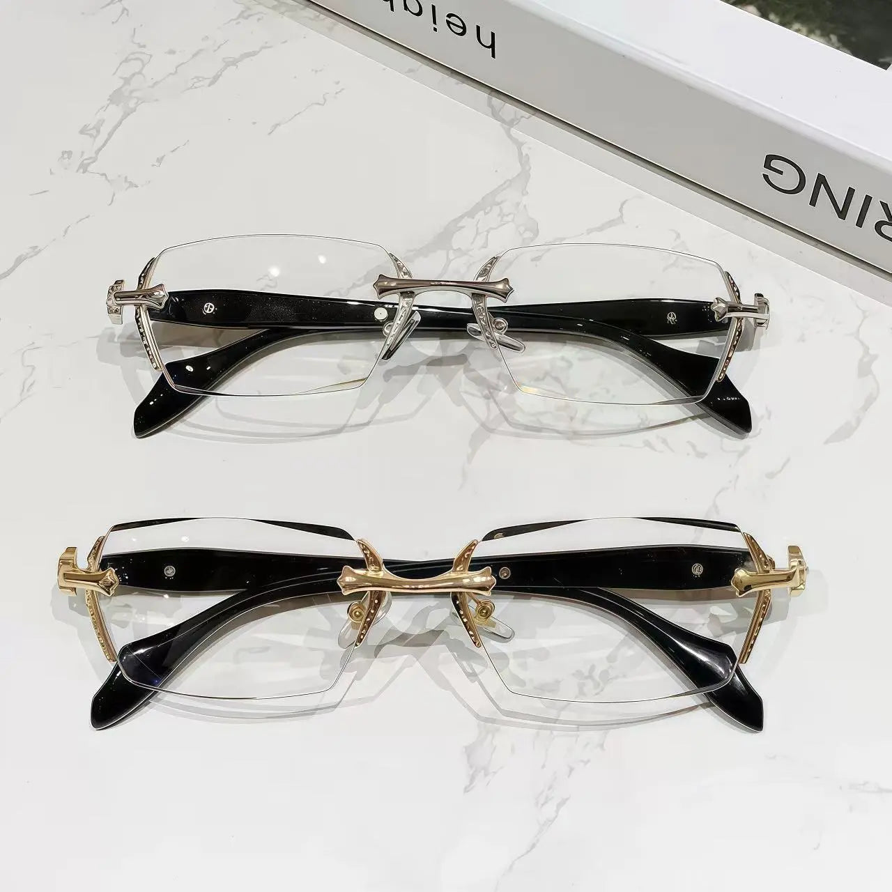 Frameless Reading Glasses with Clear Lenses, Diamond-Cut Edges & Fashion Metal Temple Decor, HD Vision for Reading, Computer Gaming, and Street Style, Unisex Women/Men Daily Springstatements