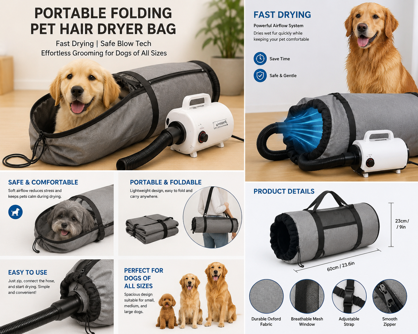 1Pc Portable Folding Pet Hair Dryer Bag - Fast Drying Safe Blow Tech, Effortless Grooming for Dogs of All Sizes