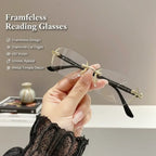 Frameless Reading Glasses with Clear Lenses, Diamond-Cut Edges & Fashion Metal Temple Decor, HD Vision for Reading, Computer Gaming, and Street Style, Unisex Women/Men Daily Springstatements